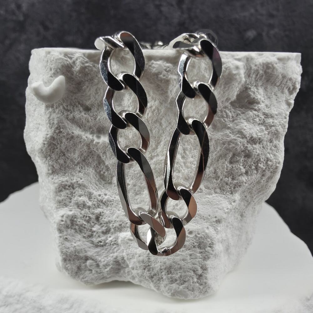 Solid 925 Sterling Silver Figaro Bracelet 6.9mm 8" Italy Chain 10.01g